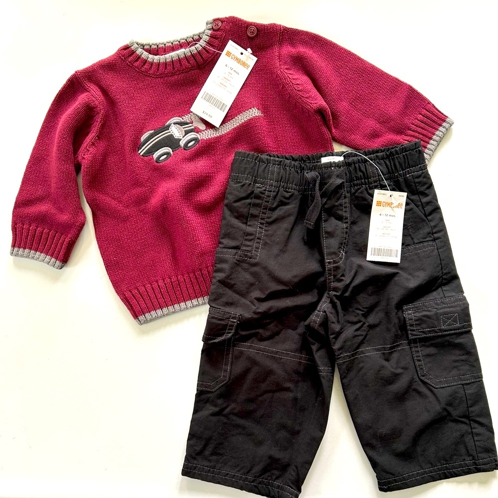 GYMBOREE Sweater Pants SET 6 12 mo TURBO CHARGED Racecar Crew Cargo Lined NWT